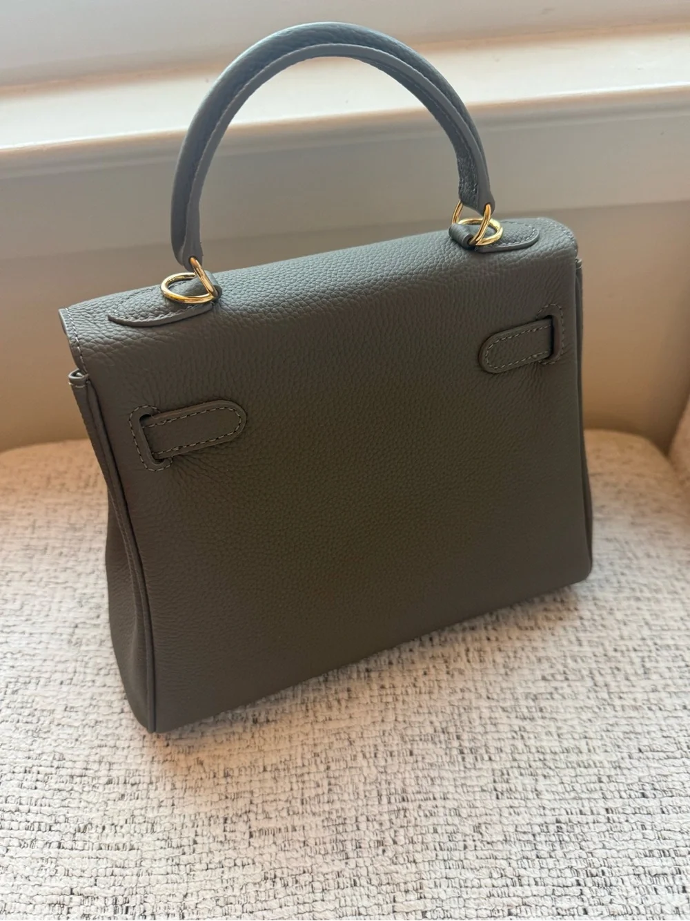 Structured Olive Top-Handle Women's Bag with Gold Hardware